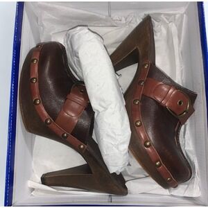 New White Mountain Leather Cornelia Studded Heeled Clogs Vintage Y2K